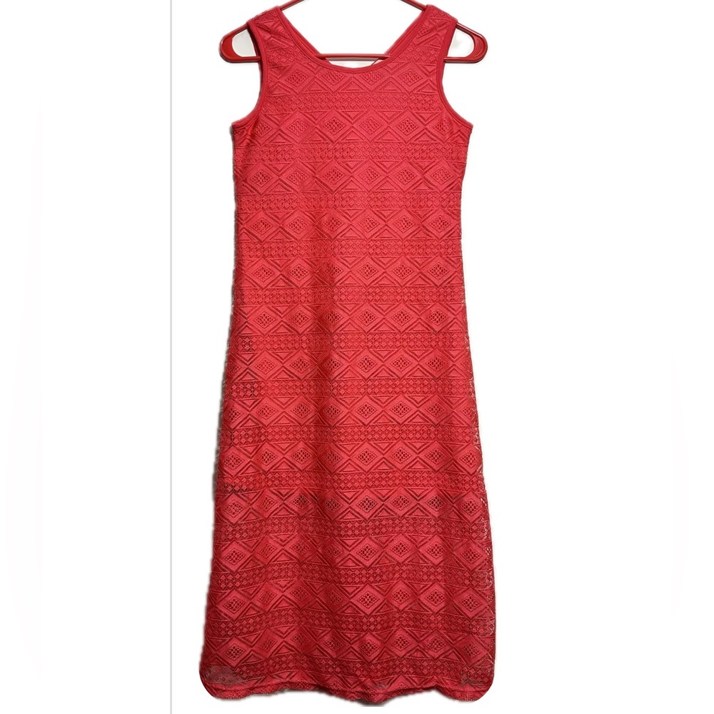 Lily Bleu Red Cocktail‎ Sheath Dress Knee-Length Lining, Maxi Lace Overlay